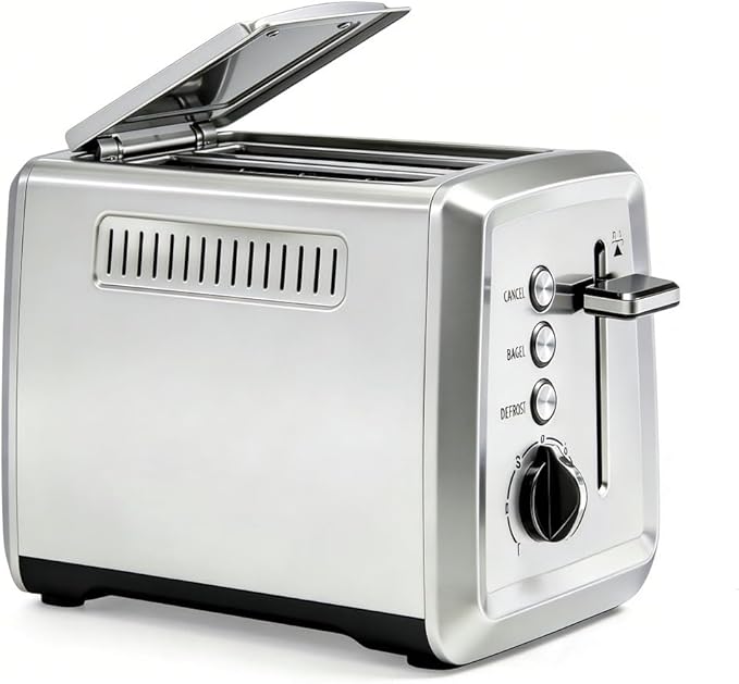 2 Slice Toaster with LidStainless Steel Toaster with Extra Wide Slots for Bagels Muffins High Lift Lever 7 Shade Settings900 Watts Toasters