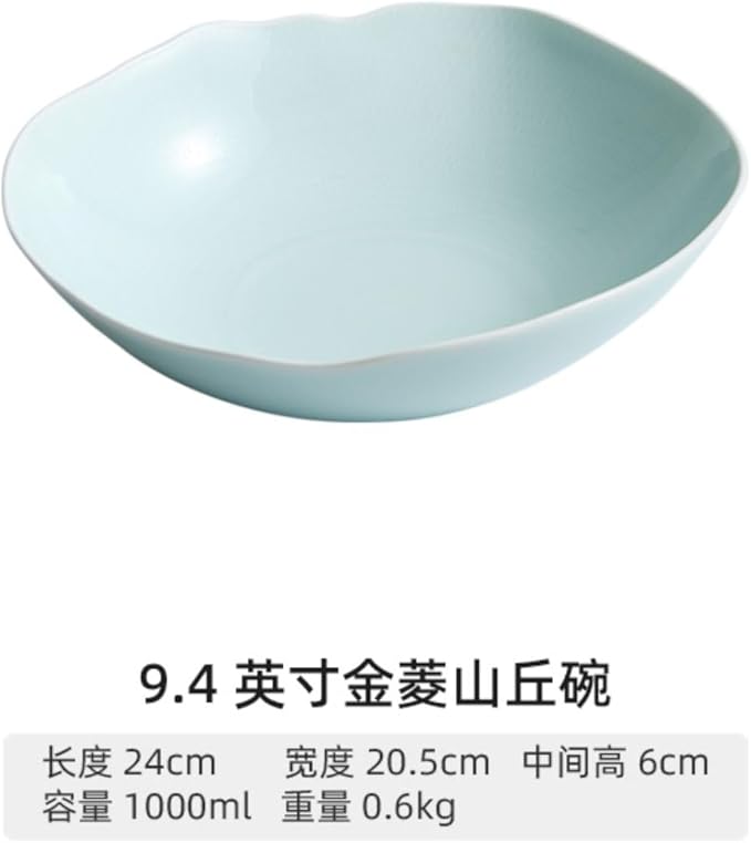 Thcbme 大汤碗异形大碗中式景德镇陶瓷椭圆形碗凉菜碗 Ceramic Dish Set 汤盆饭盆CY/Handpainted Plates and Bowls Set Ceramic Dinnerware Sets/9.4英寸金菱山丘碗