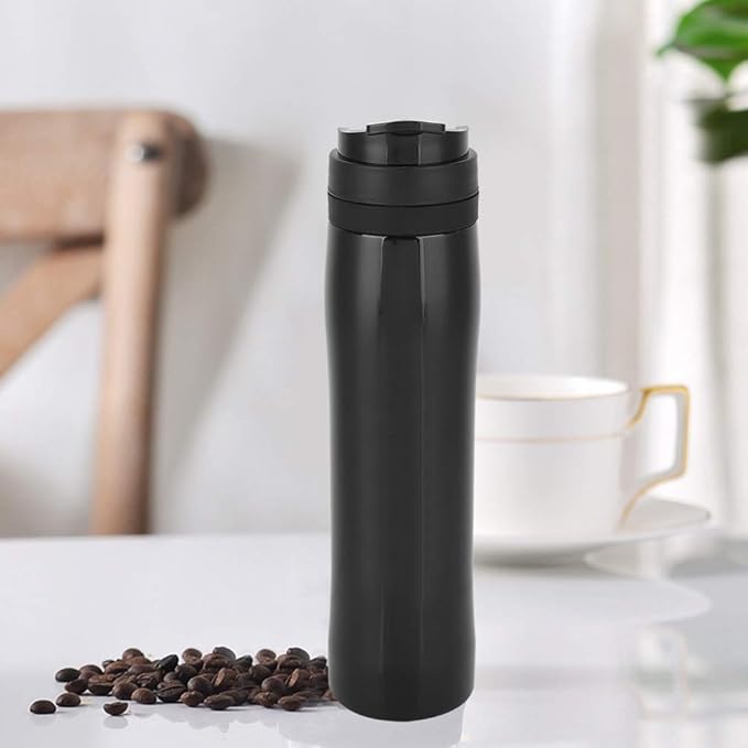 Stainless Steel Portable Coffee Maker Pot Bottle Coffee Dispenser with Portable Pressure Filter Outdoor Office for Coffee Tea(black)