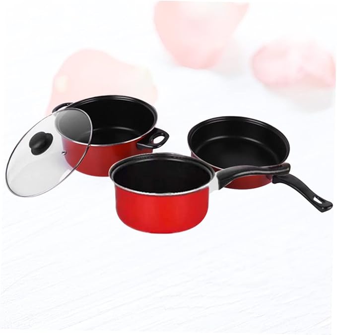 GLEAVI 3pcs Cookware Set Utensil Stainless Cooking Nonstick Milk Pan with Lid Kitchen Pots and Pan Induction Fry Frying Frying Pot Soup Non Stick Non Stick s Red