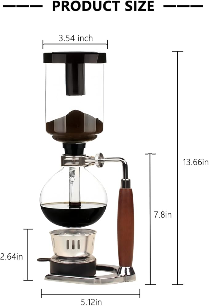 Glass Siphon Coffee Maker Automatic Vacuum Coffee Brewer 3-Cup (360ml) with Alcohol Burner Adjustable Buffer Clamp Stainless Steel Bracket Base for Coffee Aficionados