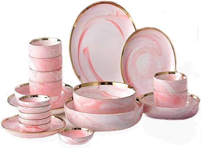 20 Piece Dinner Set Pink Marble Phnom Penh Ceramic Dinnerware Set Service for 6 People