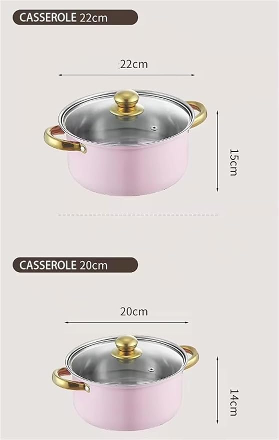 Saucepan SetKitchen Cookware Sets 6 Piece Cookware Set Frying Pan Milk Pan Soup Pot Saucepan Stainless Steel Kitchen Cooking Pot Set Cooking Set Cooking Pots (Orange One Size)