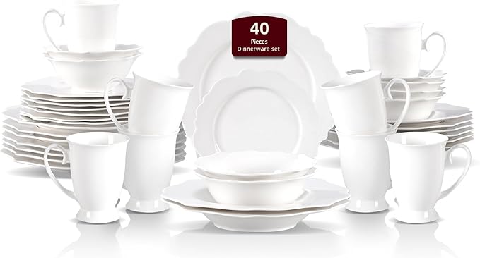 HomeVss New Bone China Dinnerware Set Embossed Winds Service for 8-40pc Set