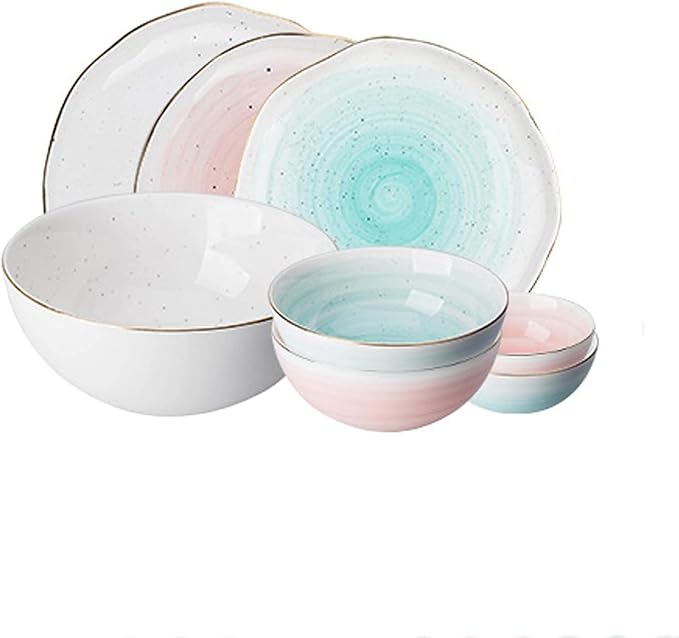 Dinnerware Set Plates and Bowls Sets Irregular Dish Set Plates And Bowls Sets 8-Piece Ceramic Dinner Plate Sets Service For 6