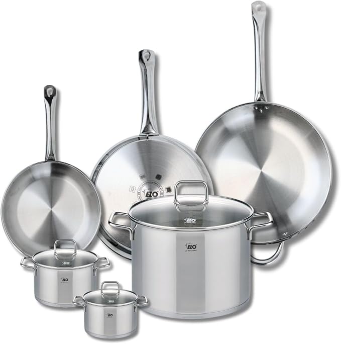 ELO 9512550 Cookware Set 6-Piece 3-Piece Cookware Set 24 28 32 cm and 3 Saucepans 12 14 and 26 cm Elo Profi Citrine Stainless Steel Induction