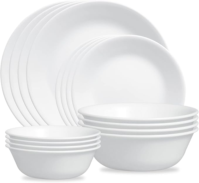 ZOID 3120NM Glass Glossy Mugless Dinnerware Set White 16 Pieces