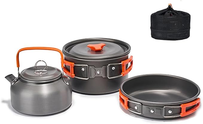Camping Hiking Cookware Set Outdoor Portable Picnic Cookware Kit Alumina Pot Frying Pan Set Travel Cooking Accessory