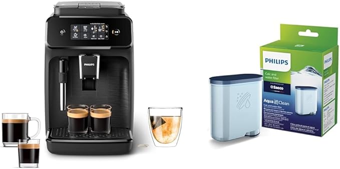 Philips 1200 Series Fully Automatic Espresso Machine - Classic Milk Frother 2 Coffee Varieties &amp PHILIPS AquaClean Original Calc and Water Filter No Descaling up to 5000 cups