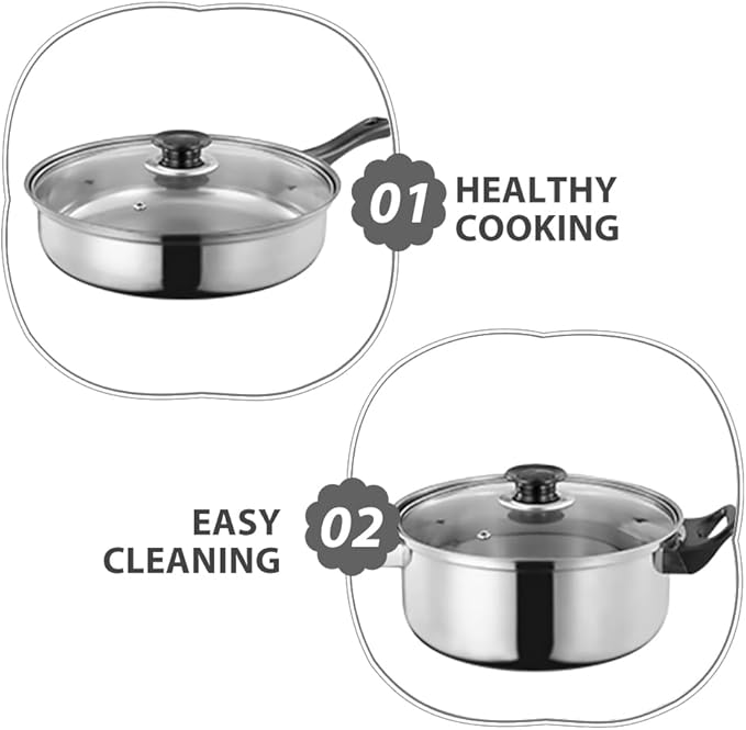 12pcs Stainless Steel Pots and Pans Set Nonstick Kitchen Induction Cookware Set Saucepan Frying Pan Kettle for Cooking Dishwasher Safe