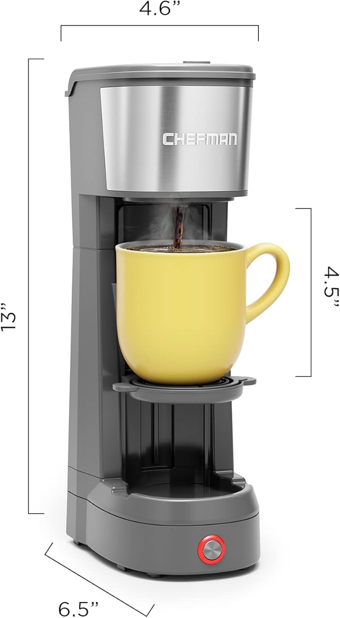 Chefman InstaCoffee Max The Easiest Way to Brew the Boldest Single-Serve Coffee Use Fresh And Flavorful Grounds or K-Cups With A Convenient Built-In Lift Grey