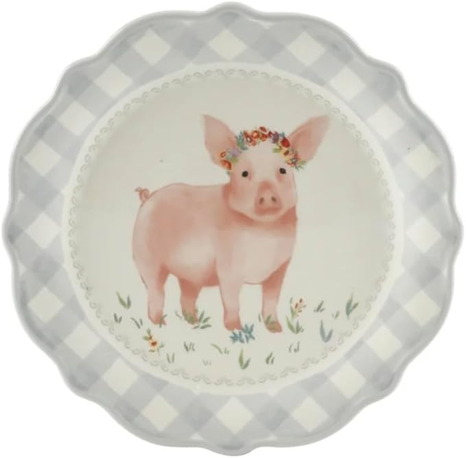 Pig Gingham 12-Piece Ceramic Dinnerware Set