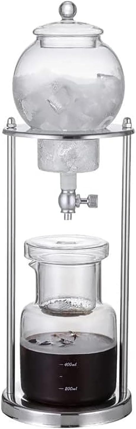 Ice Cold Brew Dripper Coffee Maker 600ml Reusable Glass Iced Coffee Maker with Adjustable Valve Stainless Steel Stand DIY Ice Coffee Brew Tower