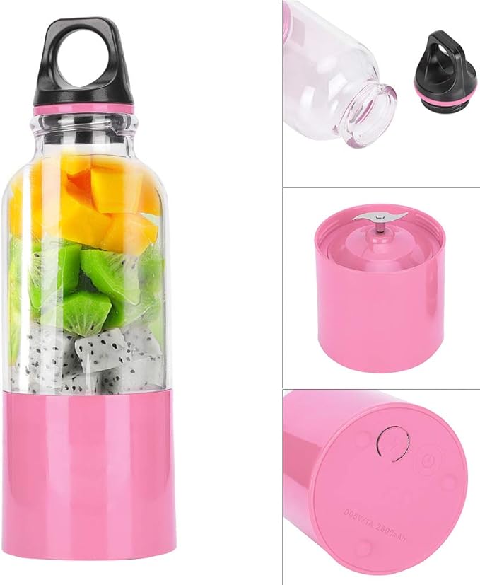 Mini Portable Blender 500ML Household Electric Juicer Cup Vegetables Fruit Juice Maker Automatic Tool USB Rechargeable Smoothie Personal Blender Mixer Bottle(Pink)