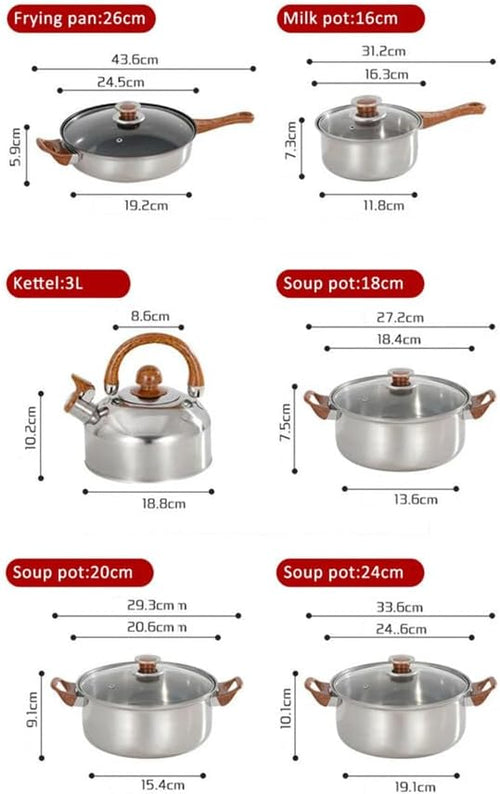 12 Pieces Stainless Steel Water Kettle Milk Soup Pot Non Stick Household Kitchen Cookware SetA12 pcB-12 pc (A 12 pc)