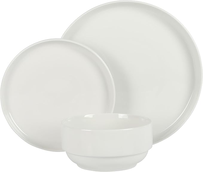 Gibson Home Rothernberg 18-Piece Stackable Porcelain Dinnerware Set Service for 6 – White Plates and Bowls Microwave &amp Dishwasher Safe