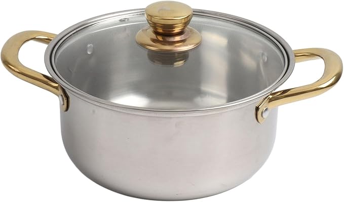 Ergonomic Stainless Steel Cookware Set with Gold Handles Multifunctional Pots and Pans with Glass Lids Ideal for the Kitchen