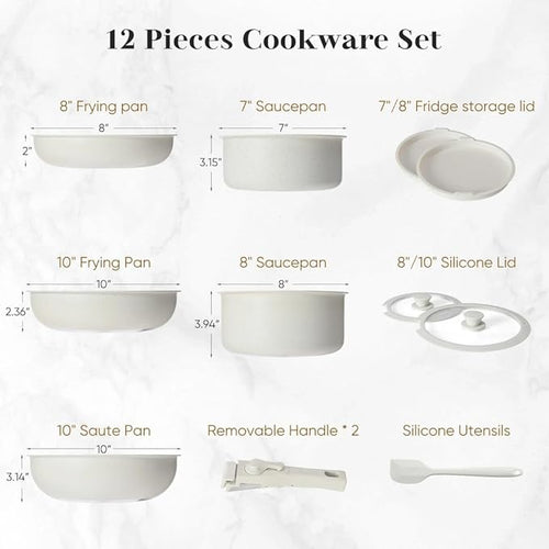 12 Pcs Pots and Pans Set Nonstick Kitchen Cookware Set with Detachable Handle Induction Cookware DishwasherA12 Pc