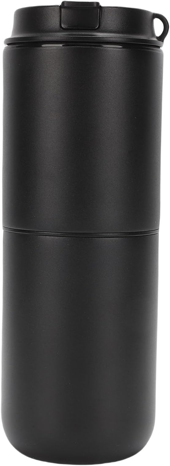 JTLB Electric Coffee Maker with Mill Portable Rechargeable Battery Operated Coffee Machine Semi Automatic Coffee Cup 350ML for Camping Office ABS Stainless Steel 8.9x3.2in (Black)