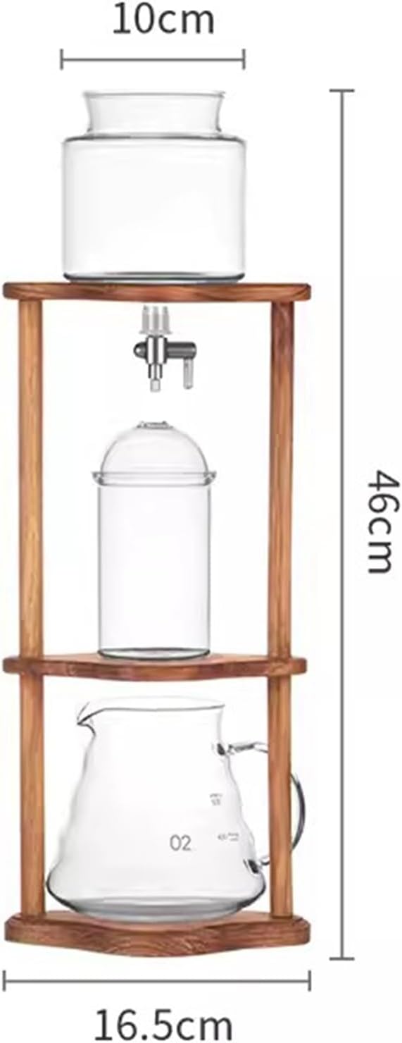 Cold Brew Drip Tower Iced Coffee Maker 600ml Glass Coffee Pot Adjustable Speed Dripper with Wood Stand Coffee Lover Gift Makes 6-8 Cups Coffee