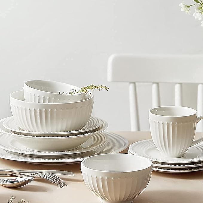 Dinnerware Sets Dish Set19 PcssPorcelain Tableware Set with Plates and BowlsWhite Ceramic Dinner SetMicrowave and Dishwasher Safe(