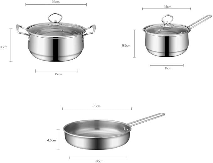 Cooking Pot Stainless Steel Saucepan Set Professional Grade Kitchen Cookware with Tempered Glass Lids and Silicone Handles 3 Piece (Allstainlesssteel)