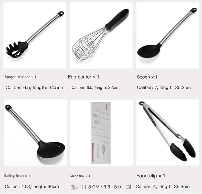 Kitchen Cooking Utensils Set 9-Piece Silicone Handle Cookware Set with Non-Stick Spatula Ladle Tongs Pasta Server Whisk &amp More Food-Grade Stainless Steel