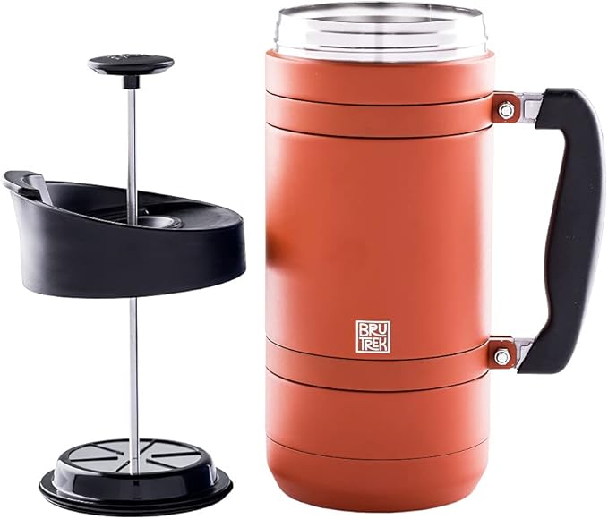 BruTrek® by Planetary Design BaseCamp Coffee Press - Double Wall Insulated Stainless Steel - Bru-Stop Technology No Grounds in Coffee No Spill Lid (Red Rock 48 fl.oz)