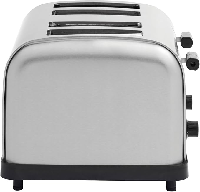 Kratos Commercial Four Slice Pop-Up Toaster 1.5 Wide Slots for Bagels and Special Breads Stainless Steel Countertop Toaster with Two Crumb Trays 120V 1800 Watts ETL Certified (29M-011)