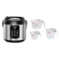 COMFEE' 6-in-1 Multi Cooker Bundle with Pyrex 3-Piece Glass Measuring Cup Set 2 QT Capacity Rice Cooker with Steamer Slow Cooker Saute Functions