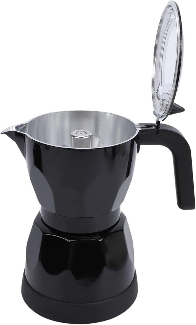 Focket Electric Turkish Coffee Maker 3 Cup Fast Brewing with Anti Scald Handle Octagonal Electric Mocha Pot for Home Office Travel (Black)