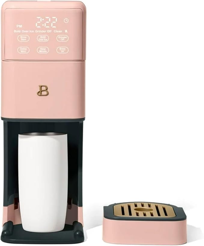 Single Serve Coffee Maker with Built-In Burr Grinder 6 Cup Sizes 3 Strengths and 64oz Reservoir for Custom Brewing (Rose)
