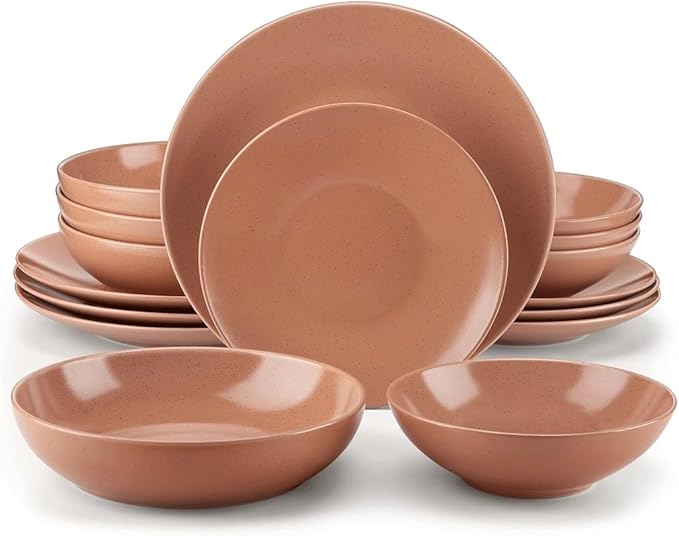 16 Piece Embossed Stoneware Tableware Set with Dinner/Dessert/Soup Plate Bowl Service for 4 Person