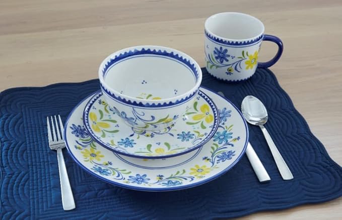Baum-Essex - Dinnerware Sets 16 Piece Dish Set for 4 Beautiful Home Decor includes Dinner Plates Salad Plates Bowls and Mugs (Italia Blue)