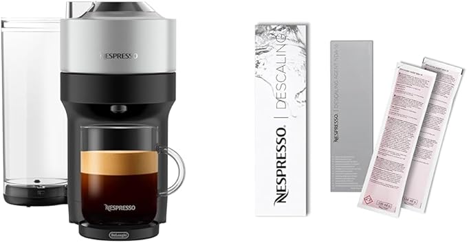 Nespresso Vertuo Pop+ Deluxe Coffee and Espresso Maker by De'Longhi Silver Descaling Kit