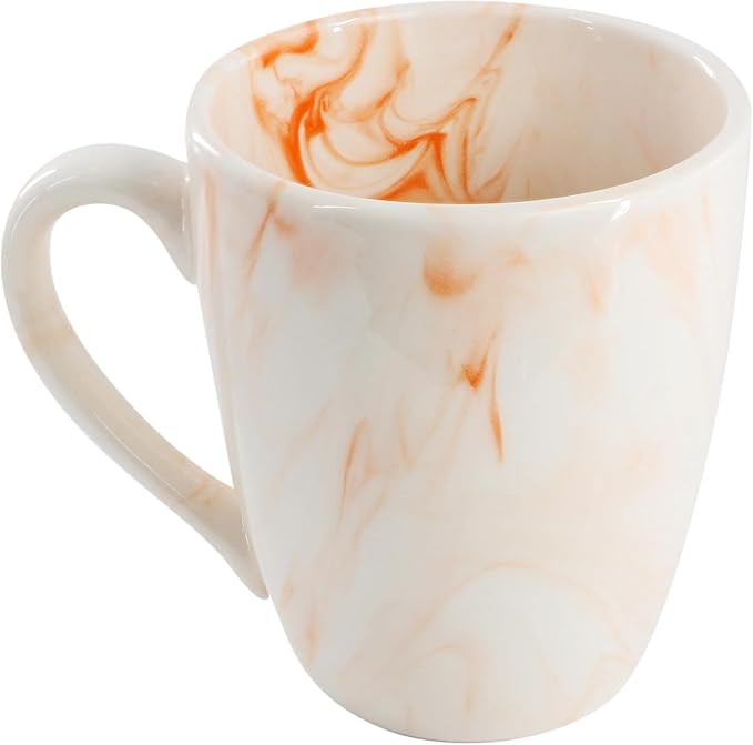 16 Piece Porcelain Marble Dinnerware Set in Red and Orange – Service for 4 Dishwasher &amp Microwave Safe (Orange)