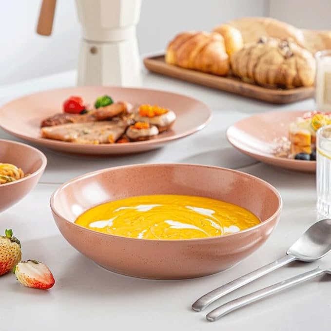 16 Piece Embossed Stoneware Tableware Set with Dinner/Dessert/Soup Plate Bowl Service for 4 Person