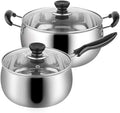 2-Piece Pot SetCookware Setwith Tempered Glass Lid Comfortable Handle Stainless Steel Soup Pot Suitable for Gas Induction Cooker Easy to Clean Deep Pan
