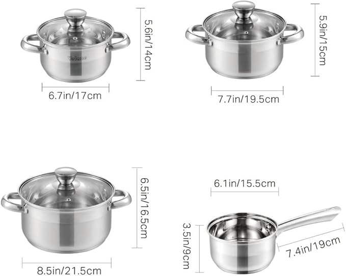 Cooking Pot Frying PanCookware Set Stainless Steel 7-Piece Kitchen Cooking Pot&ampPan Set Saucepan Casserole Steamer Frypan with Glass Lid
