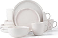 SKUGGA Round Stoneware 16pc Dinnerware Set of 4 Dinner Plates Side Plates Cereal Bowls Mugs - Matte White (466817)
