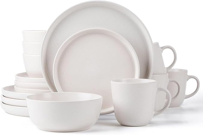 SKUGGA Round Stoneware 16pc Dinnerware Set of 4 Dinner Plates Side Plates Cereal Bowls Mugs - Matte White (466817)