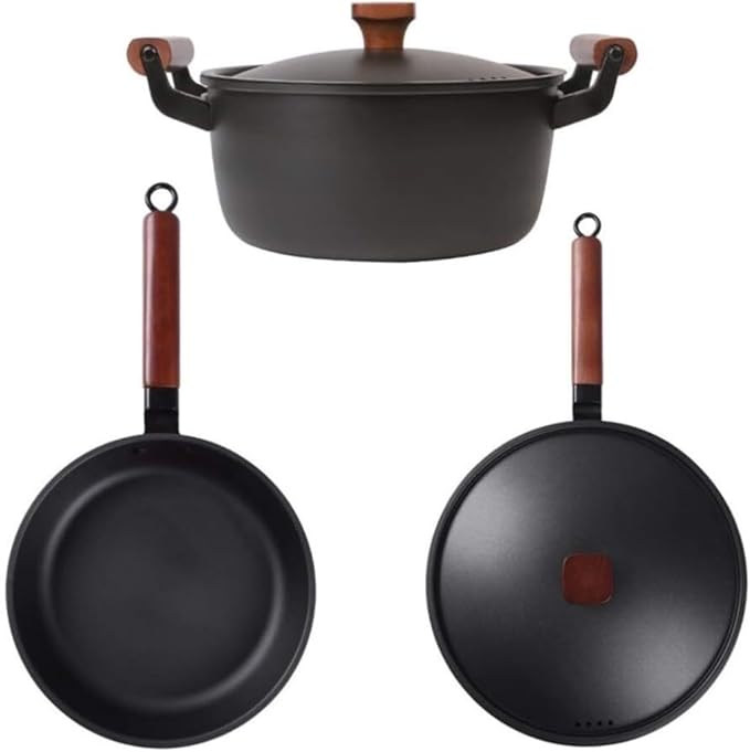 Pots and Pans Set 3 Pcs Cooking Pot Iron Pan Non-Stick Pan Set Uncoated Wok Frying Pan Soup Pot for Kitchen Kitchen Cooking Set
