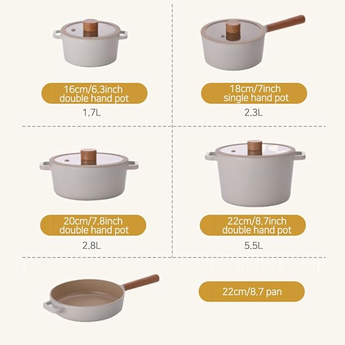 TORI Non-Stick ceramic coating Pot and pan with lid Cookware Set of 5P