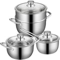 Cookware Set3-Piece Stainless Steel Pot &amp Pan Sets Induction Safe SaucepanMilk Pot with Tempered Glass Cover Comfortable Handle Suitable for Various Gas and Induction Cooker