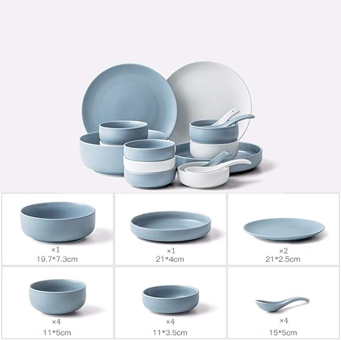 Dishes/Plate/Bowl Set16 Pieces Dinnerware Set White and Blue Dinner Dishes Set Nordic Style Oven and Dishwasher Safe Service(