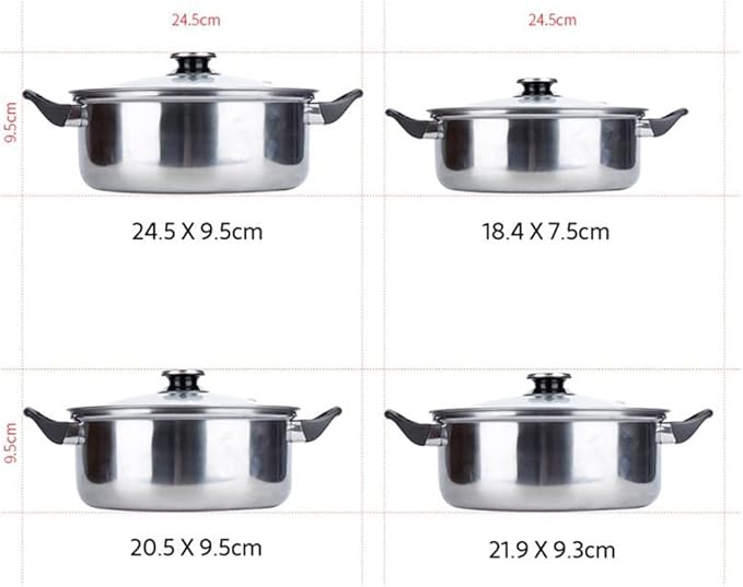 Cooking Pot Frying Pan6 Piece Stainless Steel &amp Pan Sets Cookware Set Kitchen Safe Saucepan Casserole Pan Glass Lid Pans