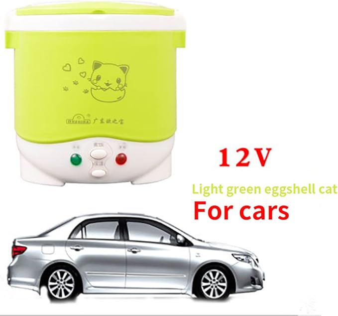 Mini Rice Cooker Vehicle-Mounted Rice Cooker 12V Thermal Insulation and Protection Function 1L Portable Steamer Boiling Pot Portable Handle Outdoor Boiling Cooker Portable Cooker (Green)