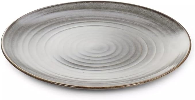 12 Piece Earthenware Dinnerware Set – Reactive Glaze Plates and Bowls with Raw Textured Base Round Ceramic Design Microwave &amp Dishwasher Safe Service for 4 (Gray)