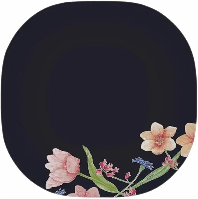 Carina Minuet Black Glass Dinnerware Set of 44 for 6 pers. Dessert Plate Dinner Plate Deep Plate Salad Bowls Decanter with Glass Mug and Saucer