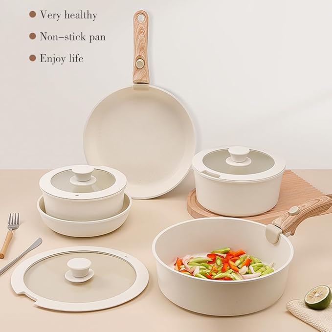6 pcs Pots And Pans Set Non Stick Nonstick Coating Kitchen Cookware Sets with Removable Handle for RV Travel Outdoor Camping Oven Safe PFOS And PFOA Free